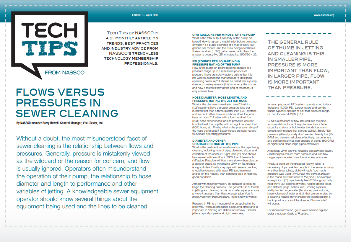 Flows versus Pressures in Sewer Cleaning