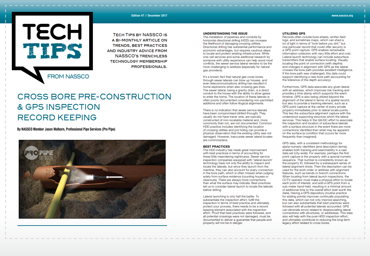 Cross Bore Pre-Construction & GPS Inspection Record Keeping
