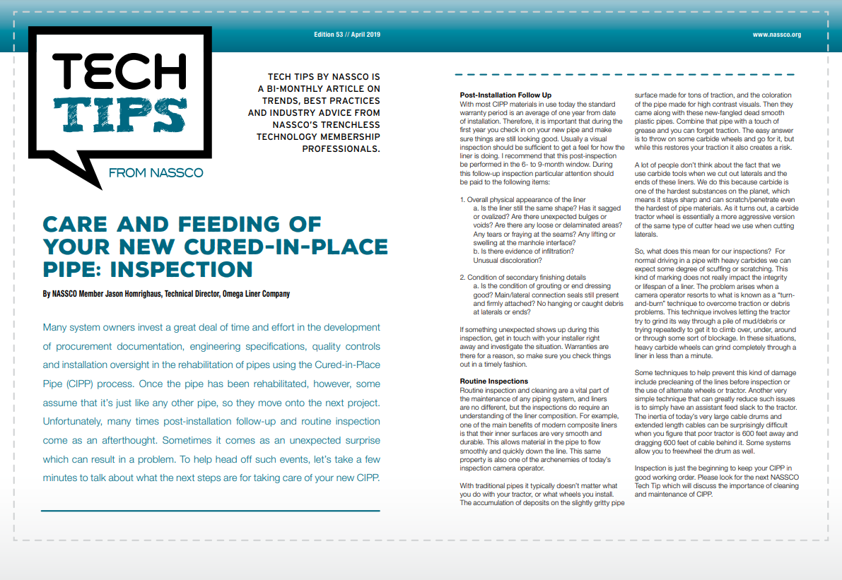 Care and Feeding of Your New Cured-In-Place Pipe: Inspection