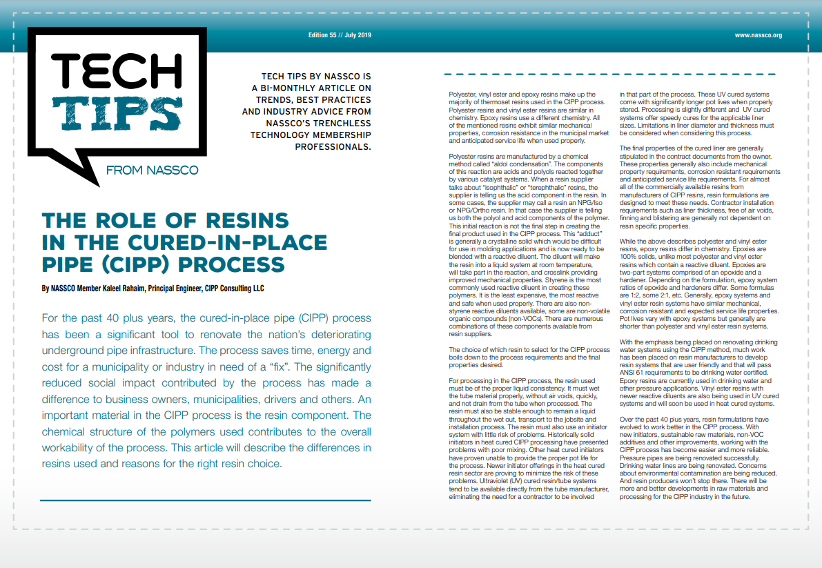 The Role of Resins in the Cured-in-Place Pipe (CIPP) Process
