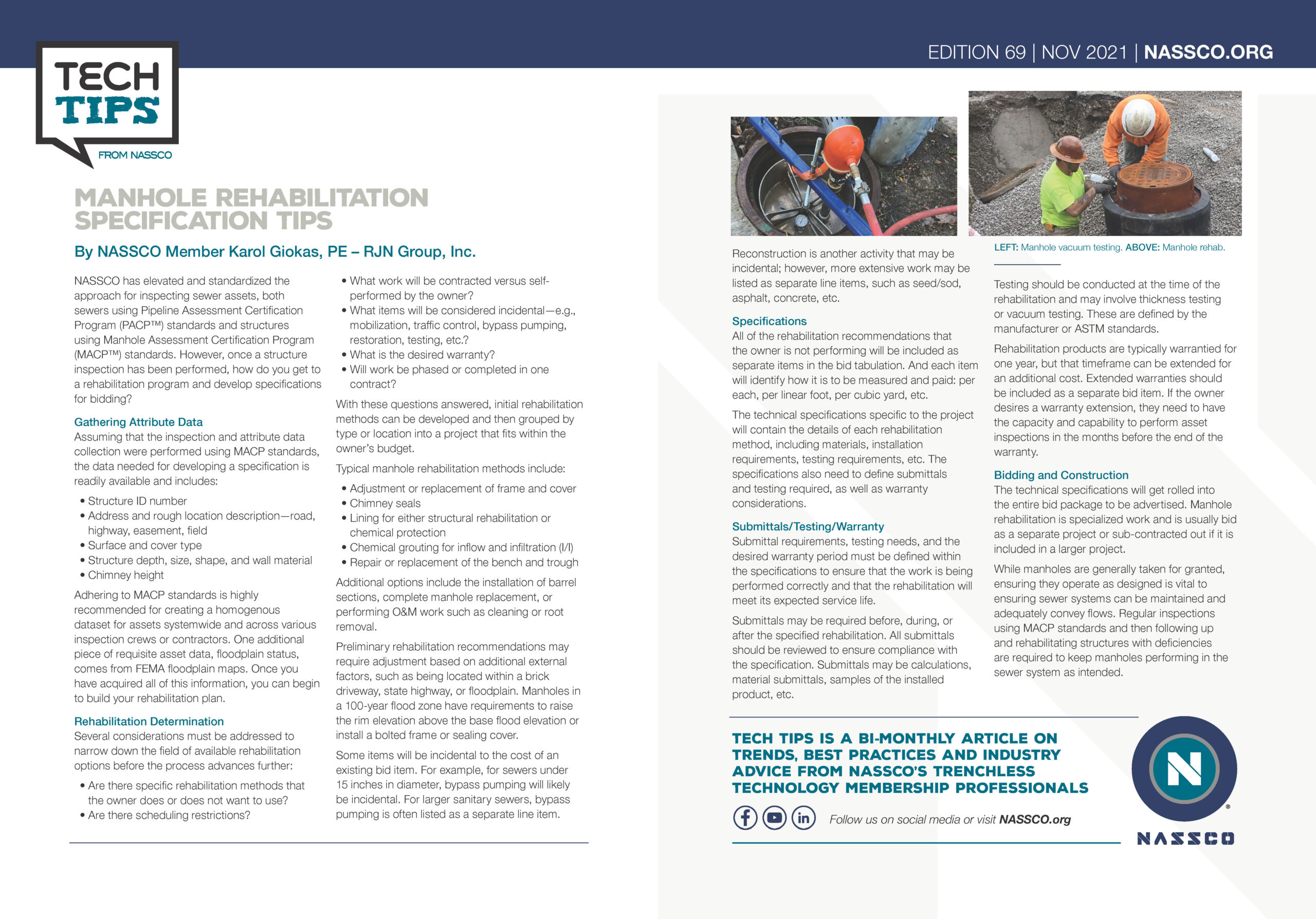 MANHOLE REHABILITATION SPECIFICATION TIPS