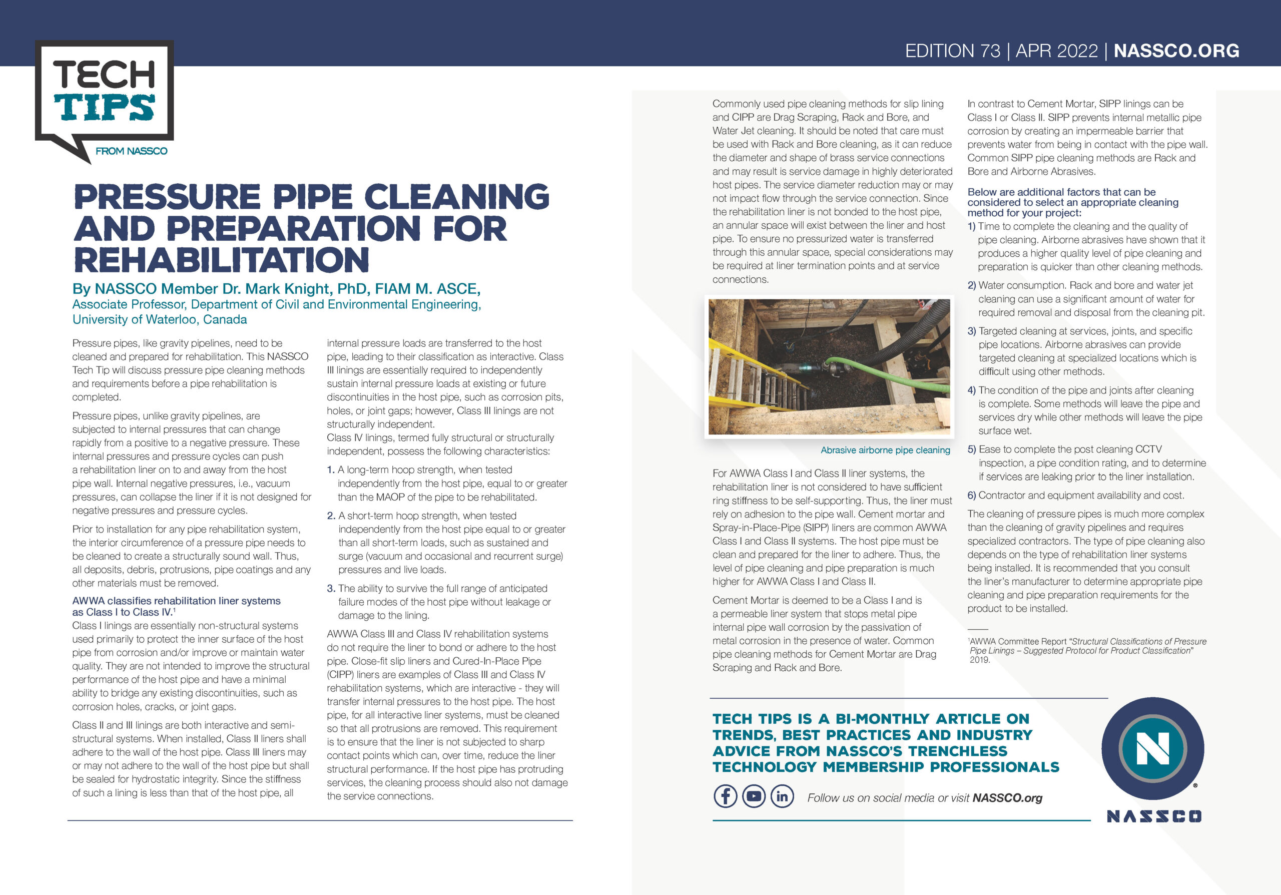 PRESSURE PIPE CLEANING AND PREPARATION FOR REHABILITATION