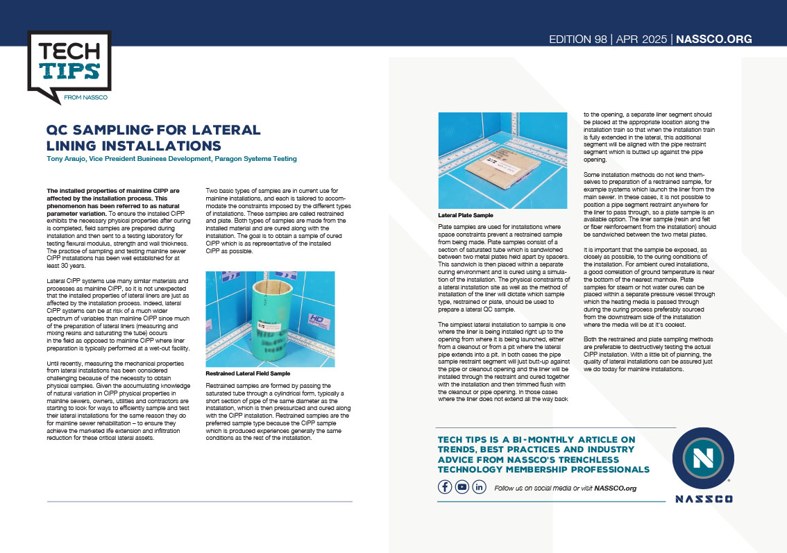 QC Sampling for Lateral Lining Installations