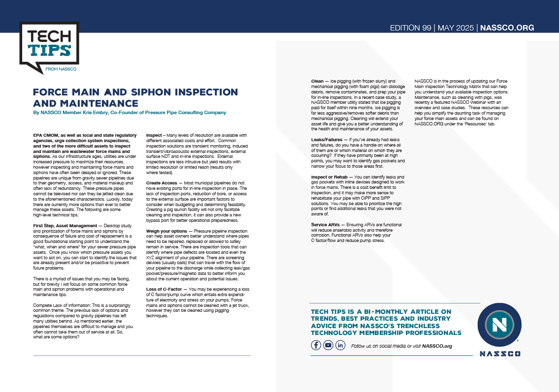 Force Main and Siphon Inspection and Maintenance